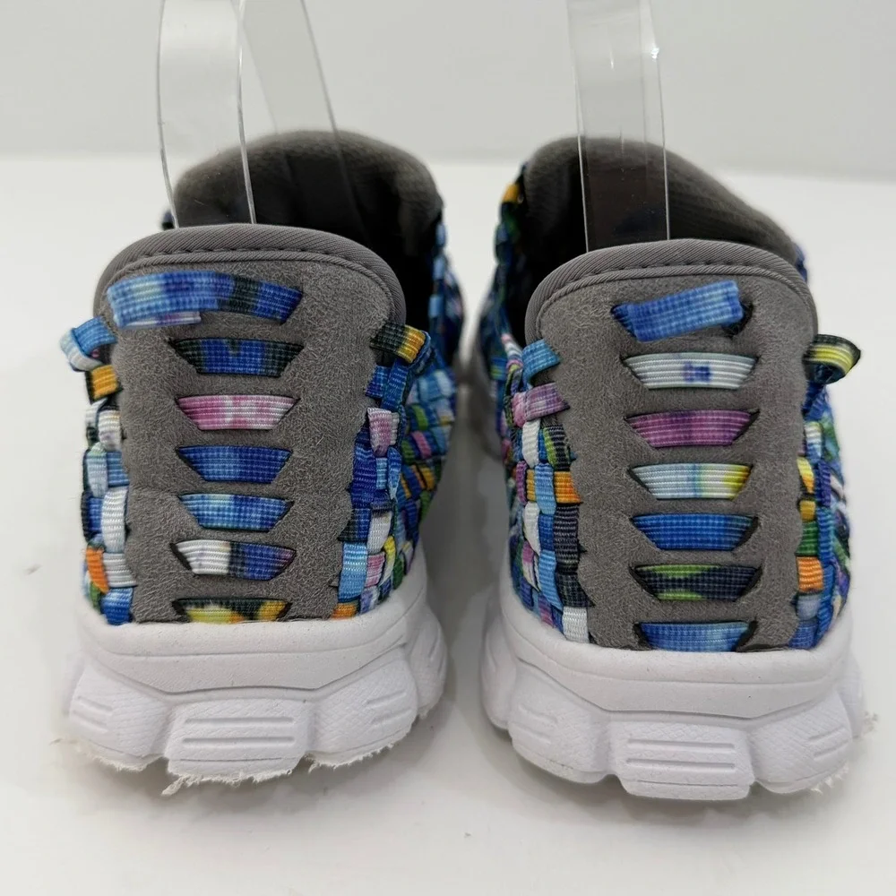 Bonavi Antistress Woven Elastic Shoes Womens 10 Blue Multi Comfort Quirky